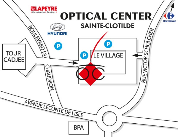 Mapa detallado de acceso Opticien  SAINTE CLOTILDE Optical Center