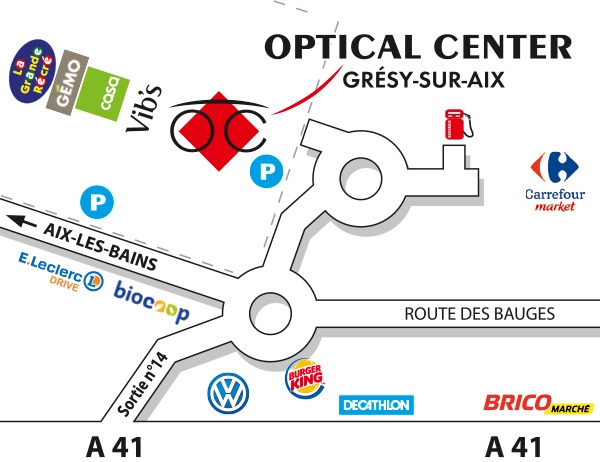Mapa detallado de acceso Opticien GRÉSY-SUR-AIX Optical Center