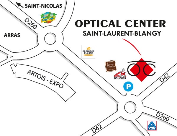 Gedetailleerd plan om toegang te krijgen tot Opticien SAINT-LAURENT-BLANGY Optical Center