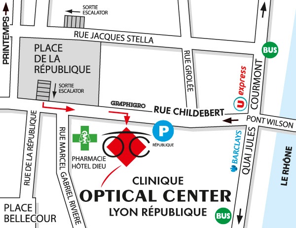 Mapa detallado de acceso Opticien LYON - RÉPUBLIQUE Optical Center