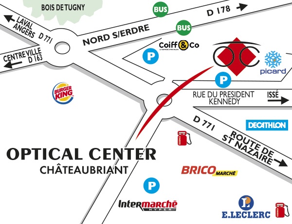 Mapa detallado de acceso Opticien CHÂTEAUBRIANT Optical Center
