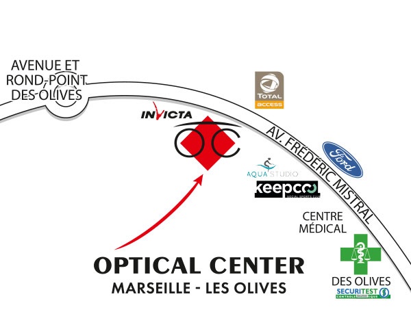 Gedetailleerd plan om toegang te krijgen tot Opticien MARSEILLE - LES OLIVES Optical Center