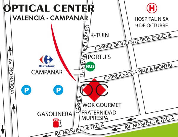 Detailed map to access to Optical Center - VALENCIA CAMPANAR