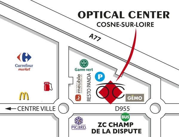 Gedetailleerd plan om toegang te krijgen tot Opticien COSNE-SUR-LOIRE Optical Center