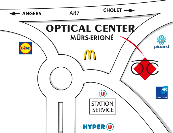Mapa detallado de acceso Opticien MÛRS-ERIGNÉ - Optical Center