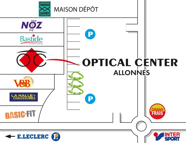 Mapa detallado de acceso Opticien ALLONNES Optical Center