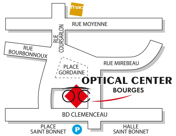 Mapa detallado de acceso Opticien BOURGES Optical Center