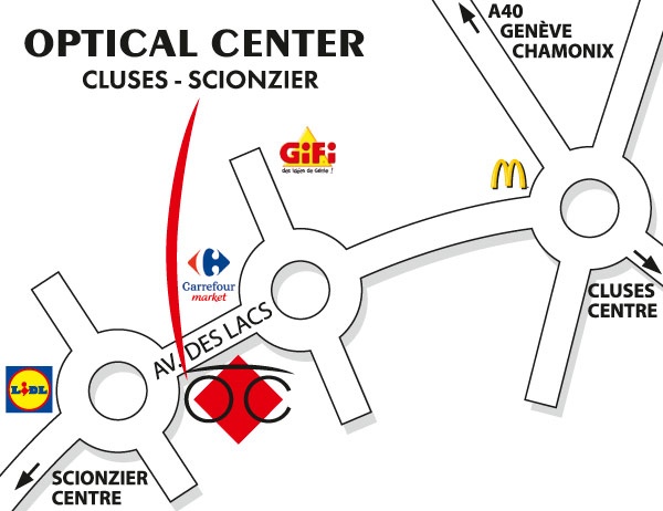 Detailed map to access to Opticien CLUSES-SCIONZIER Optical Center
