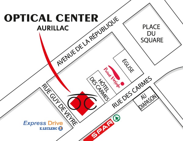 Mapa detallado de acceso Opticien AURILLAC Optical Center