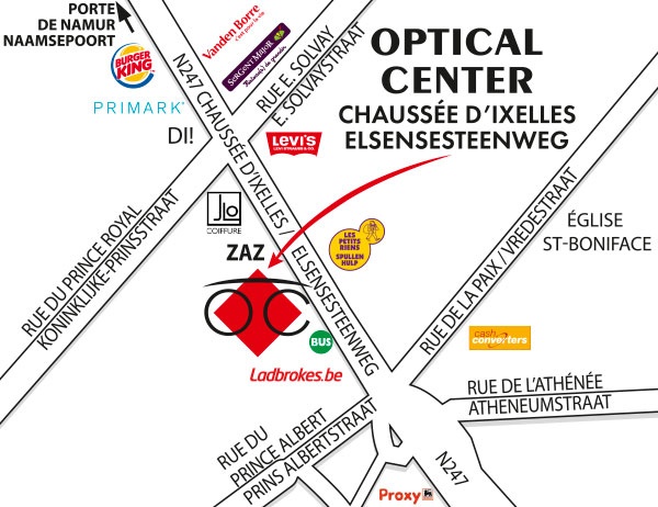 Detailed map to access to Optical Center  CHAUSSÉE D'IXELLES