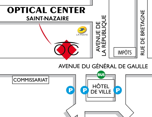 Mapa detallado de acceso Opticien SAINT-NAZAIRE Optical Center