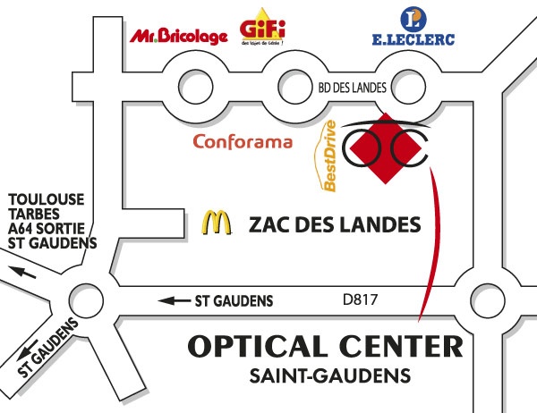 Mapa detallado de acceso Opticien SAINT-GAUDENS Optical Center
