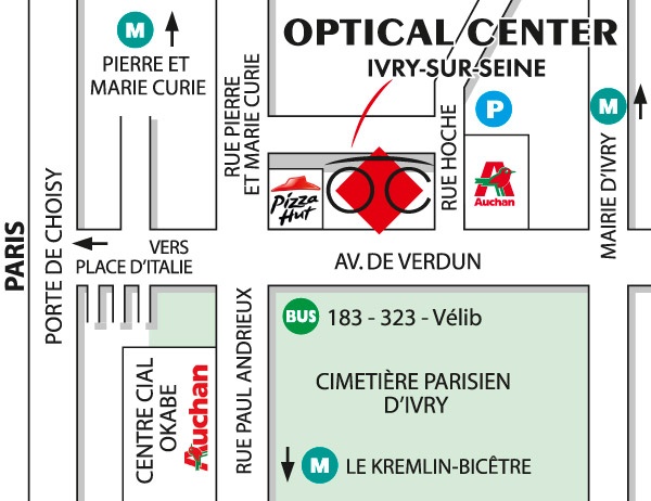 Mapa detallado de acceso Opticien IVRY SUR SEINE Optical Center