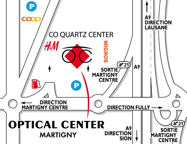Detailed map to access to Optical Center - MARTIGNY