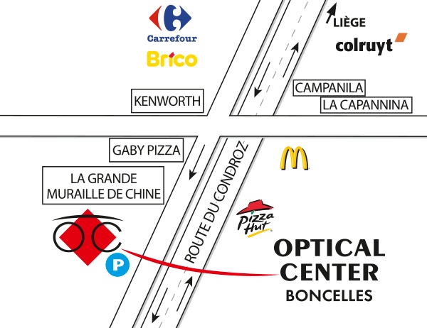 Plan detaillé pour accéder à Optical Center - BONCELLES