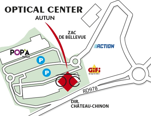 Mapa detallado de acceso Opticien AUTUN Optical Center