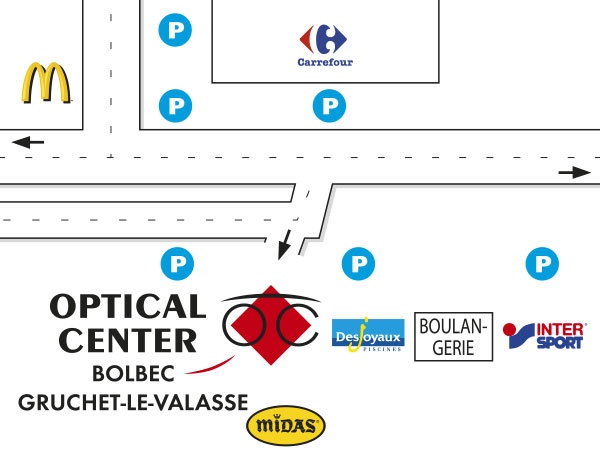 Gedetailleerd plan om toegang te krijgen tot Opticien BOLBEC - GRUCHET-LE-VALASSE Optical Center