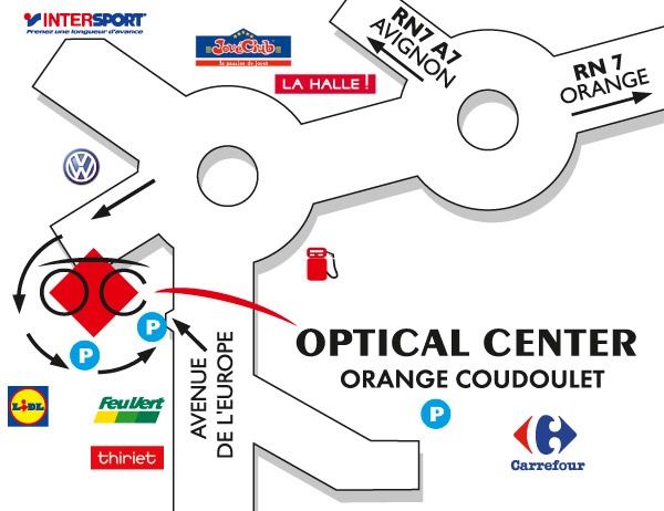 Mapa detallado de acceso Opticien ORANGE - COUDOULET Optical Center