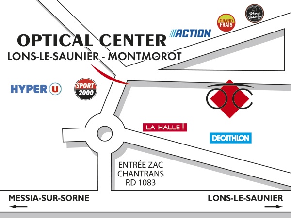 Gedetailleerd plan om toegang te krijgen tot Opticien LONS-LE-SAUNIER - MONTMOROT Optical Center