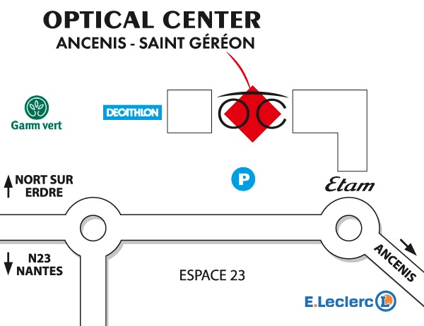 Mapa detallado de acceso Opticien SAINT-GÉRÉON Optical Center