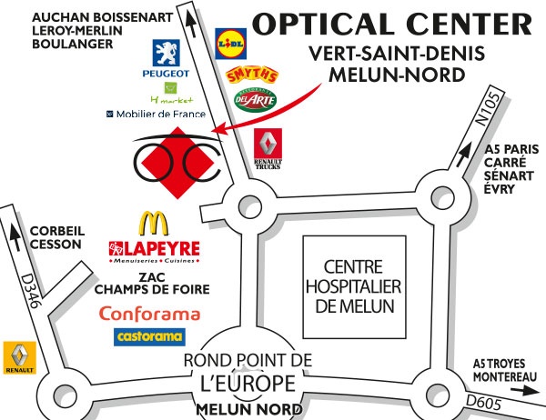 Mapa detallado de acceso Opticien VERT-SAINT-DENIS - MELUN Optical Center