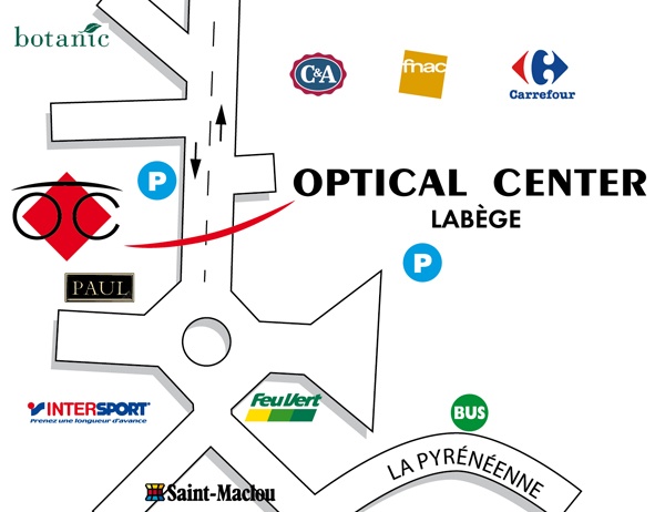 Mapa detallado de acceso Opticien LABÈGE Optical Center