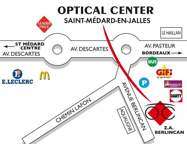 Mapa detallado de acceso Opticien SAINT-MÉDARD-EN-JALLES Optical Center