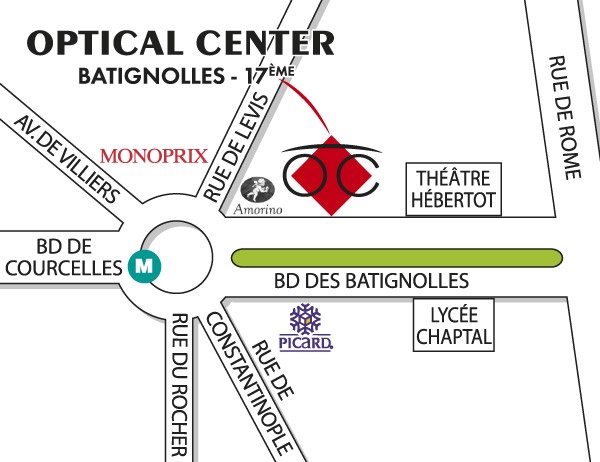 Mapa detallado de acceso Opticien PARIS - BATIGNOLLES Optical Center