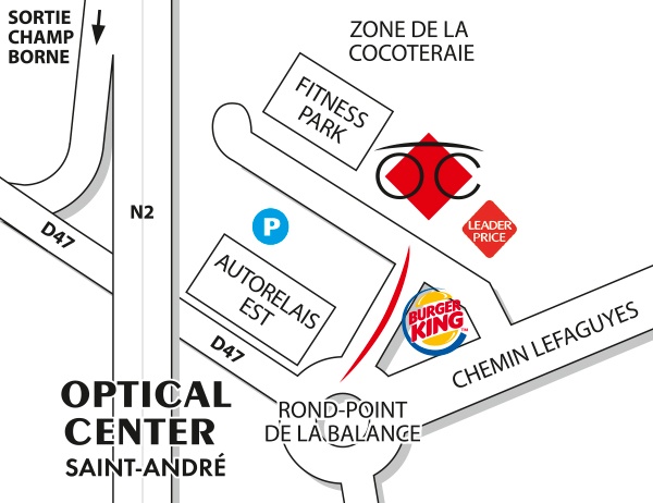 Mapa detallado de acceso Opticien  SAINT-ANDRÉ Optical Center