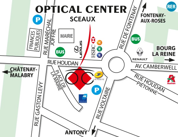 Mapa detallado de acceso Opticien SCEAUX - Optical Center