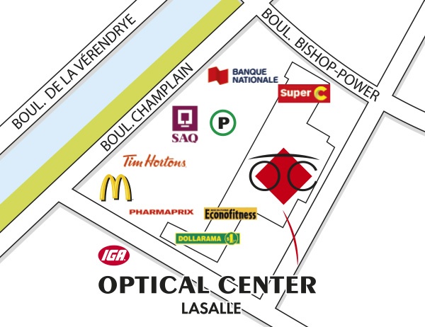 Mapa detallado de acceso Optical Center  MONTRÉAL - PLACE LASALLE