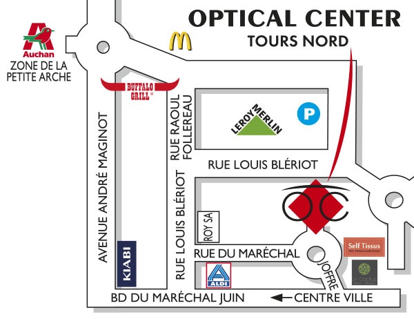 Mapa detallado de acceso Opticien TOURS - NORD Optical Center