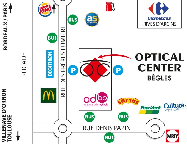Detailed map to access to Opticien BÈGLES Optical Center