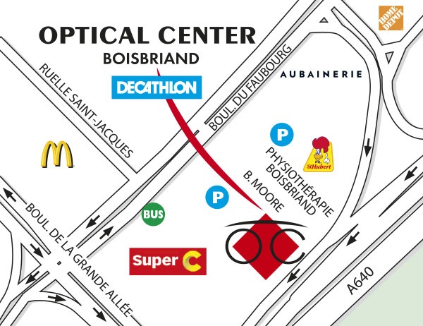 detaillierter plan für den zugang zu Opticien et Optométriste BOISBRIAND - Optical Center