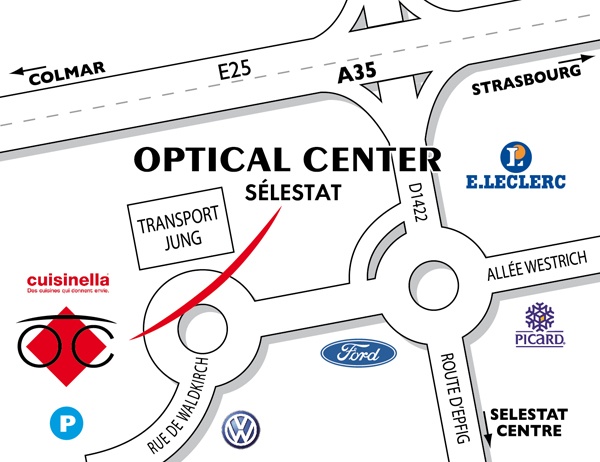 Mapa detallado de acceso Opticien SÉLESTAT Optical Center