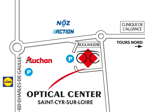 Mapa detallado de acceso Opticien SAINT-CYR-SUR-LOIRE - Optical Center