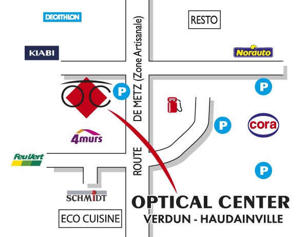 Mapa detallado de acceso Opticien VERDUN HAUDAINVILLE Optical Center