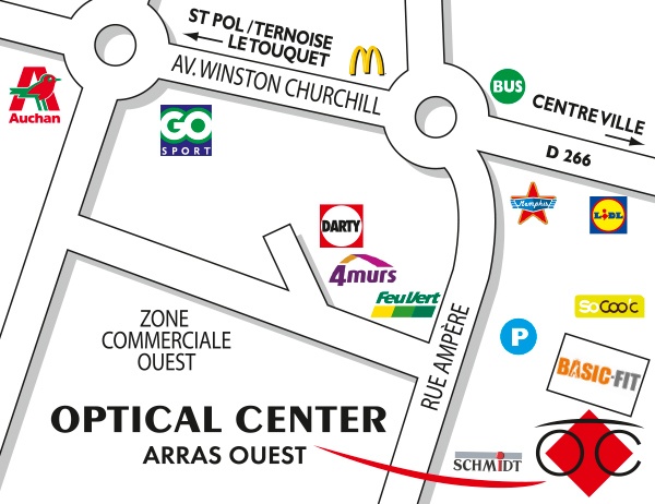 Mapa detallado de acceso Opticien ARRAS OUEST Optical Center