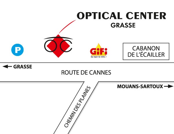 Mapa detallado de acceso Opticien GRASSE Optical Center