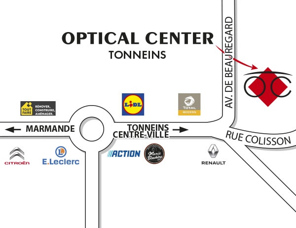 Mapa detallado de acceso Opticien TONNEINS Optical Center