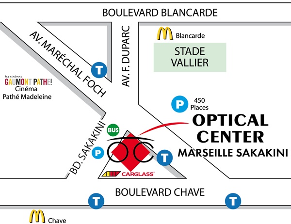 Mapa detallado de acceso Opticien MARSEILLE - SAKAKINI Optical Center