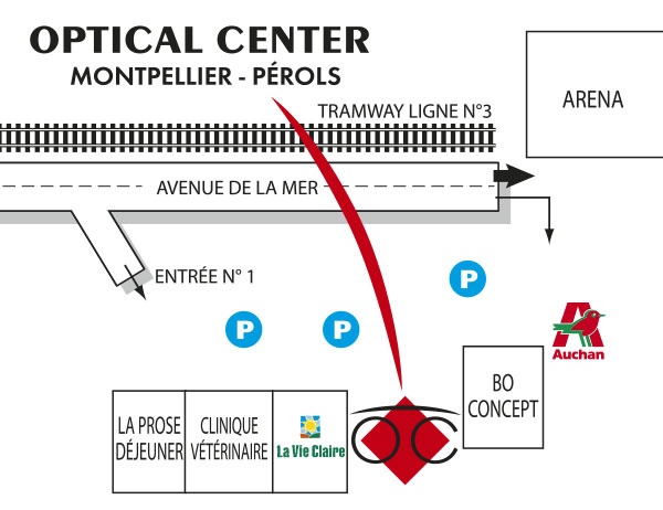 Gedetailleerd plan om toegang te krijgen tot Opticien MONTPELLIER - PÉROLS Optical Center