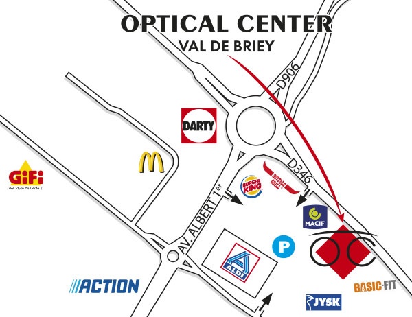 Gedetailleerd plan om toegang te krijgen tot Opticien BRIEY Optical Center