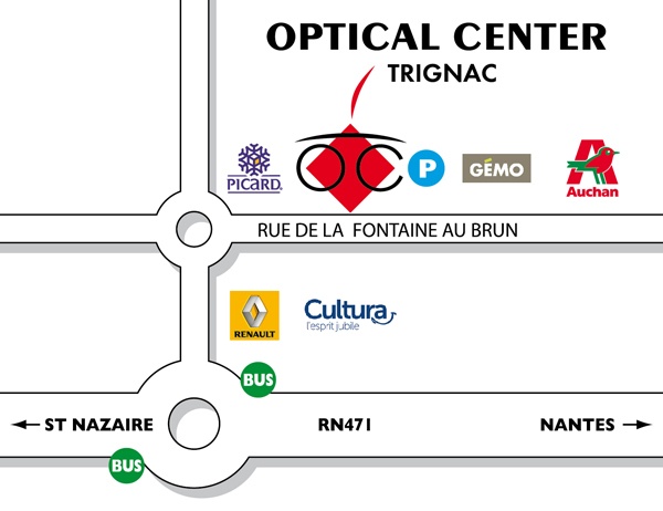 Mapa detallado de acceso Opticien TRIGNAC Optical Center