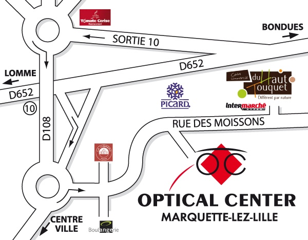 Mapa detallado de acceso Opticien MARQUETTE-LEZ-LILLE Optical Center