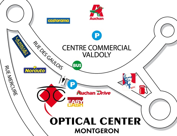 Gedetailleerd plan om toegang te krijgen tot Opticien MONTGERON Optical Center
