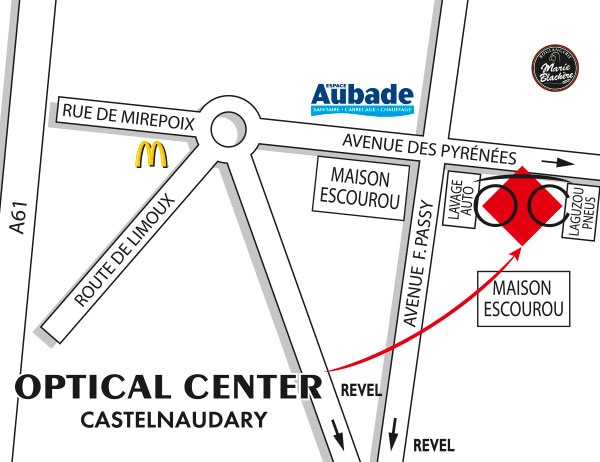 Detailed map to access to Opticien CASTELNAUDARY Optical Center