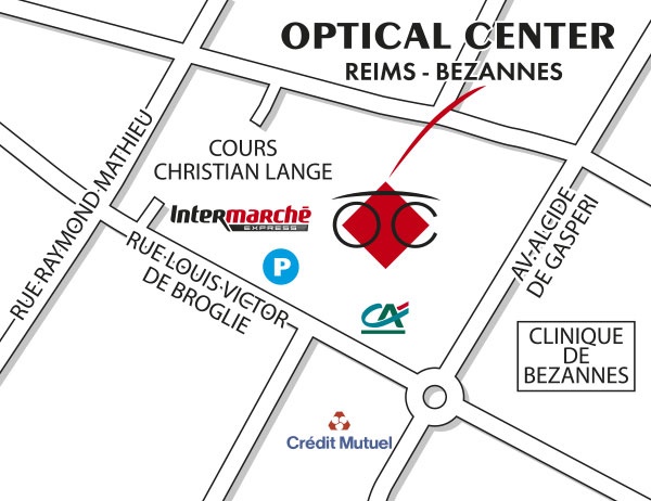 Plan detaillé pour accéder à Opticien REIMS - BEZANNES - Optical Center