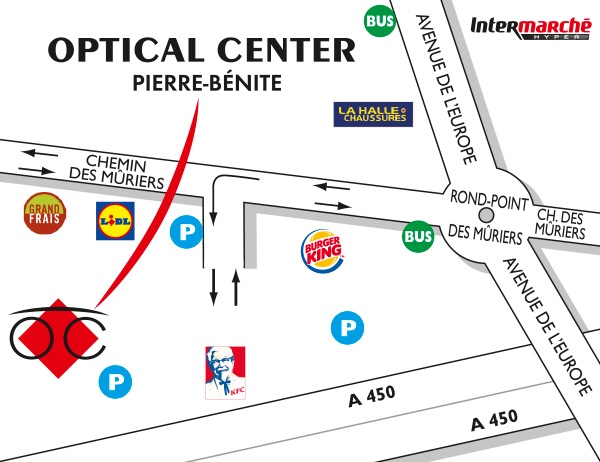 Plan detaillé pour accéder à Opticien PIERRE-BÉNITE Optical Center