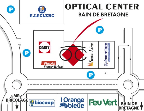 Mapa detallado de acceso Opticien BAIN-DE-BRETAGNE Optical Center